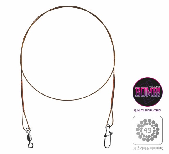 detail Delphin ocelové lanko BOMB! s obratl. a karabinkou 2ks