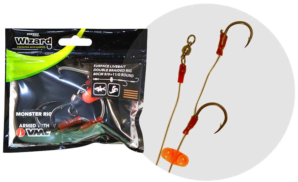 detail Wizard sumcový návazec Monster Surface Livebait Double Braided Rig 80cm