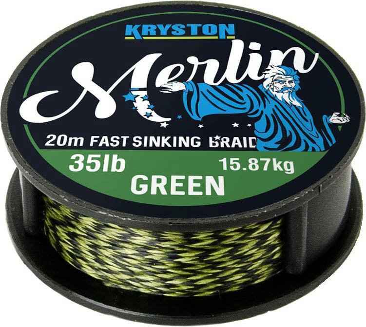 detail Kryston návazcová šňůrka Merlin Fast Sinking Braid Zelená 20m
