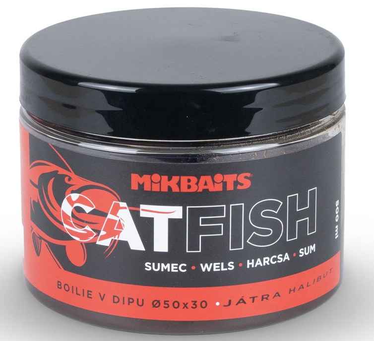 detail Mikbaits Catfish sumec řada boilie v dipu 500ml - 30x25mm