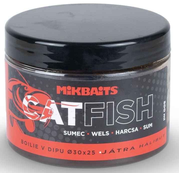 detail Mikbaits Catfish sumec řada boilie v dipu 500ml - 50x30mm