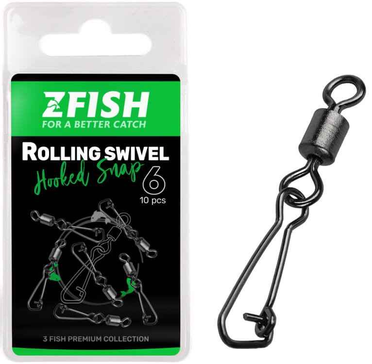 detail Zfish obratlík s karabinkou Rolling Swivel & Hooked Snap 10ks