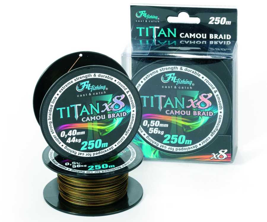 detail FF sumcová šňůra Titan Camou Braid 250m