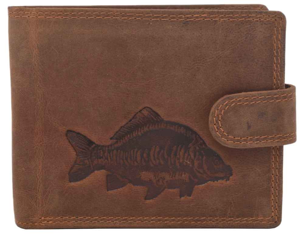 detail MERCUCIO pánská peněženka světlehnědá embos kapr lysec