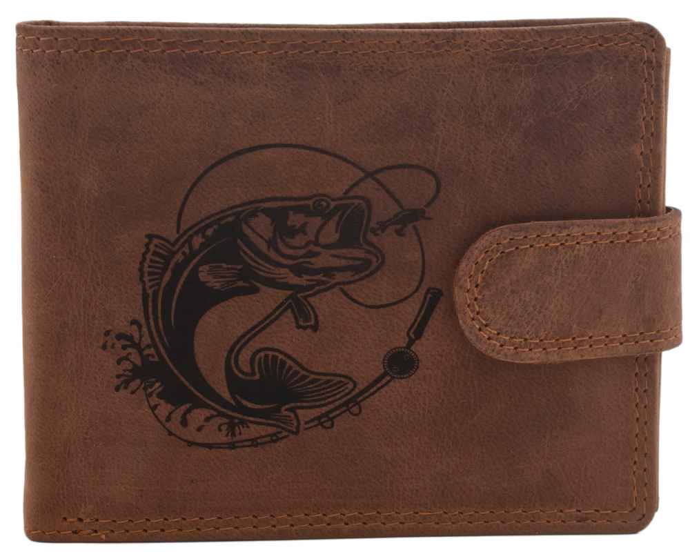 detail MERCUCIO pánská peněženka světlehnědá vzor 50 candát s udicí