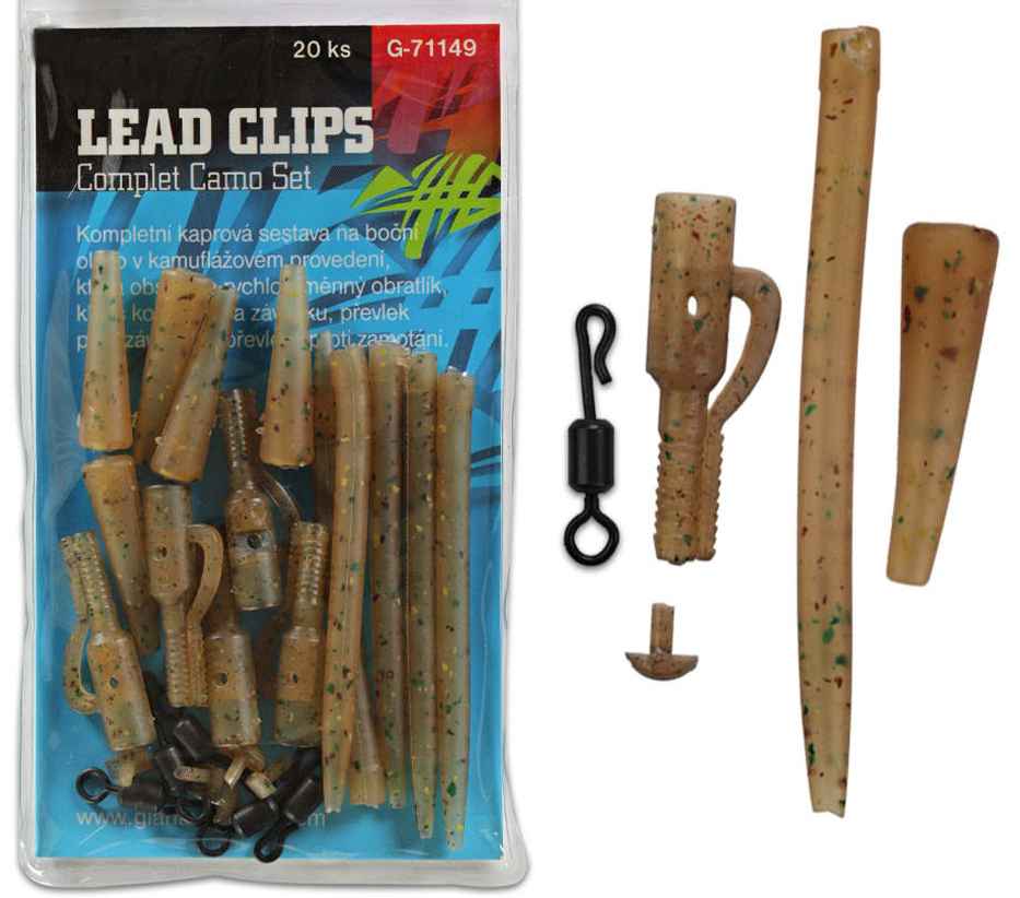 detail GF kompletní sada na boční olovo Lead Clips Complet Camo Set 5ks