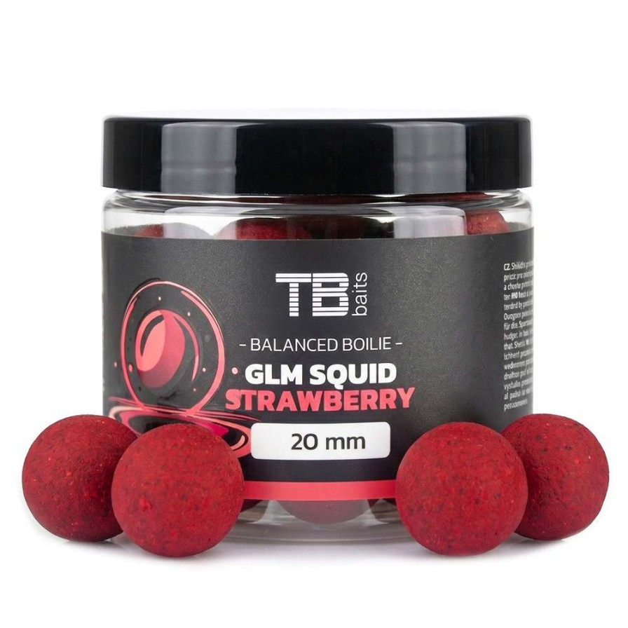 detail TB Baits vyvážené Boilie Balanced + Atraktor GLM Squid Strawberry 100g